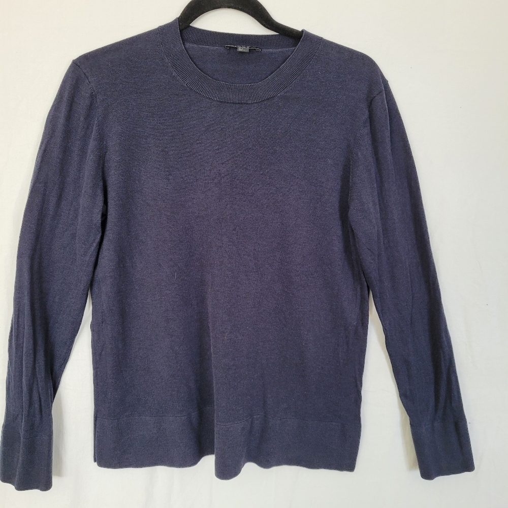 COS Base Layer Silk Blend Top Long Sleeve Navy Size S Cotton Soft